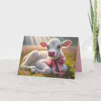 White Calf In Pasture With Sunbeams