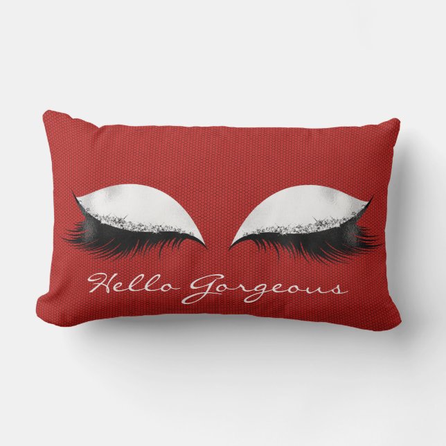 White Caliente Red Makeup Lashes Hello Gorgeous Lumbar Cushion (Front)
