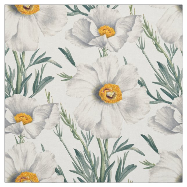 White California Tree Poppy Flowers Pattern Fabric (Swatch)