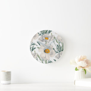 White California Tree Poppy Flowers Pattern Round Clock