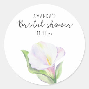 White calla - bridal shower classic round sticker