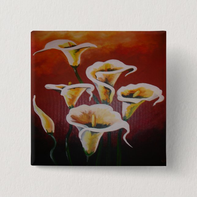 White Calla Lilies 15 Cm Square Badge (Front)