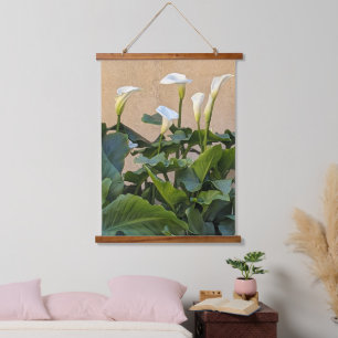 White Calla Lilies and Leafy Foliage Floral Hanging Tapestry