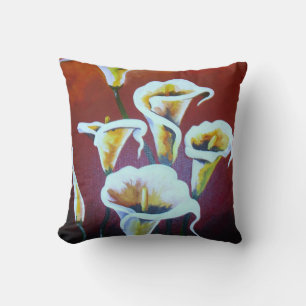  White Calla Lilies Artistic Cut Flowers On Brown Cushion