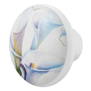 WHITE CALLA LILIES CERAMIC KNOB