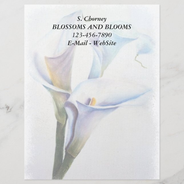 WHITE CALLA LILIES CUSTOMIZABLE LETTERHEAD TEMPLATE (Front)