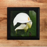 White Calla Lilies Floral Gift Box<br><div class="desc">Store trinkets,  jewellery and other small keepsakes in this wooden gift box with ceramic tile that features a photo image of two,  gorgeous,  white Calla Lilies along with their green foliage. A lovely,  floral design! Select your gift box size and colour.</div>