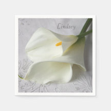 White calla lilies on linen