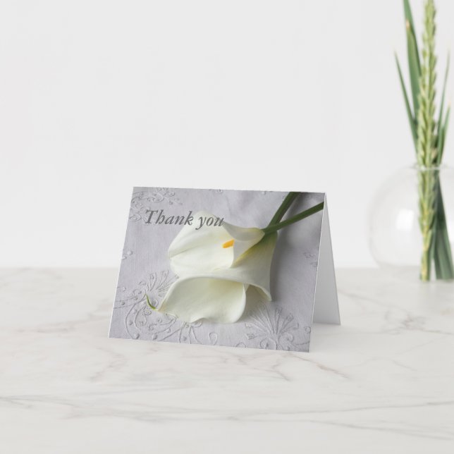 white calla lilies on linen thank you card (Front)