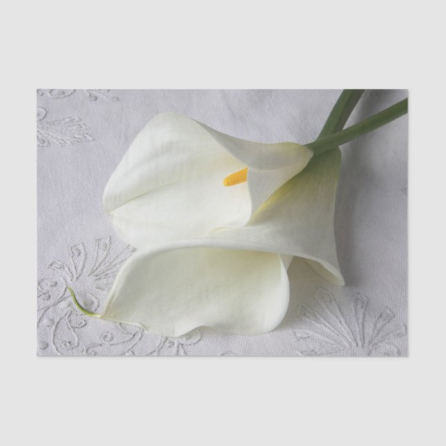 White calla lilies on linen  tissue paper (Front)