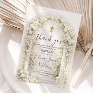White Calla Lilies & Orchids Baptism Christening Thank You Card