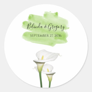 White Calla Lilies Watercolor Wedding Classic Round Sticker