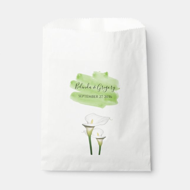 White Calla Lilies Watercolor Wedding  Favour Bags (Front)