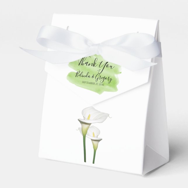 White Calla Lilies Watercolor Wedding Favour Box (Front Side)