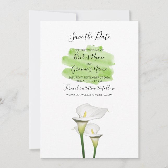 White Calla Lilies Watercolor Wedding Save The Date (Front)