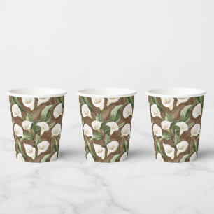 White Calla Lilly Flowers Wedding Paper Cups