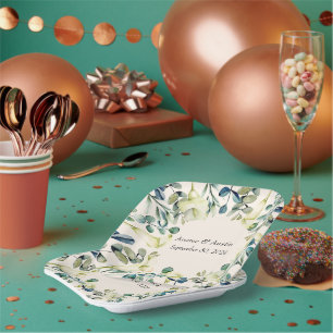 White Calla Lily and Eucalyptus Paper Plate