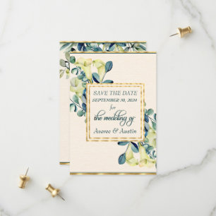 White Calla Lily and Eucalyptus Save The Date
