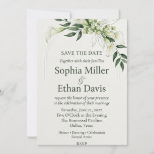 White Calla Lily, Berries, Arch, and Watercolor We Invitation