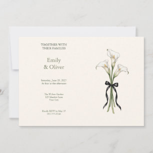 White Calla Lily Black Tie Wedding Invitation