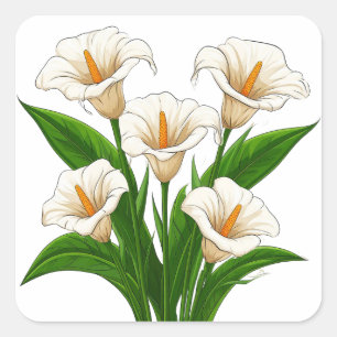 White Calla Lily Bouquet With Green Leaves Square Sticker