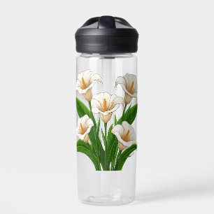 White Calla Lily Bouquet With Green Leaves Water Bottle