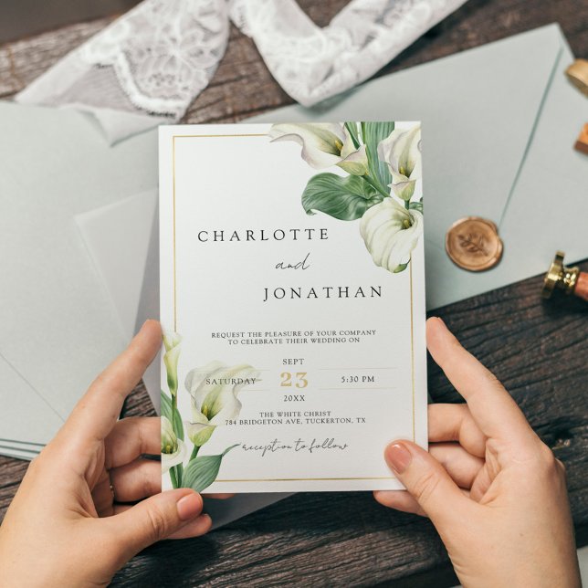 White Calla Lily Elegant Romantic Classic Wedding Invitation (Creator Uploaded)