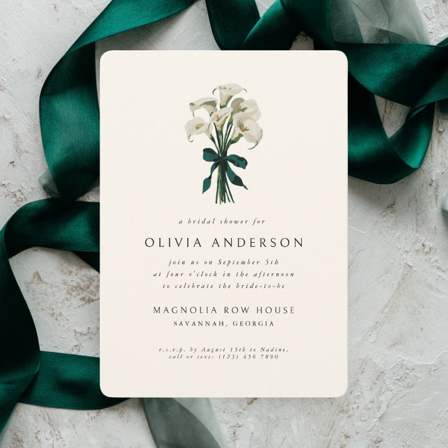 White Calla Lily Elegant Wedding Bridal Shower Invitation (Creator Uploaded)
