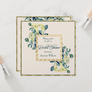 White Calla Lily Eucalyptus Ivory Gold Shower Invitation