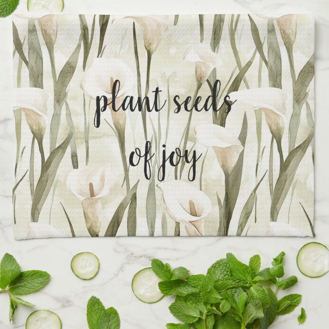 White Calla Lily Floral Joy Tea Towel (Folded)