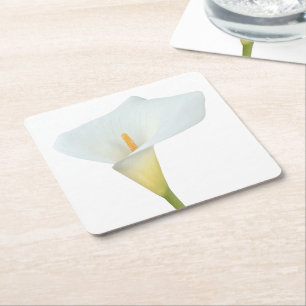 White Calla Lily Flower Backyard Garden Photo Square Paper Coaster