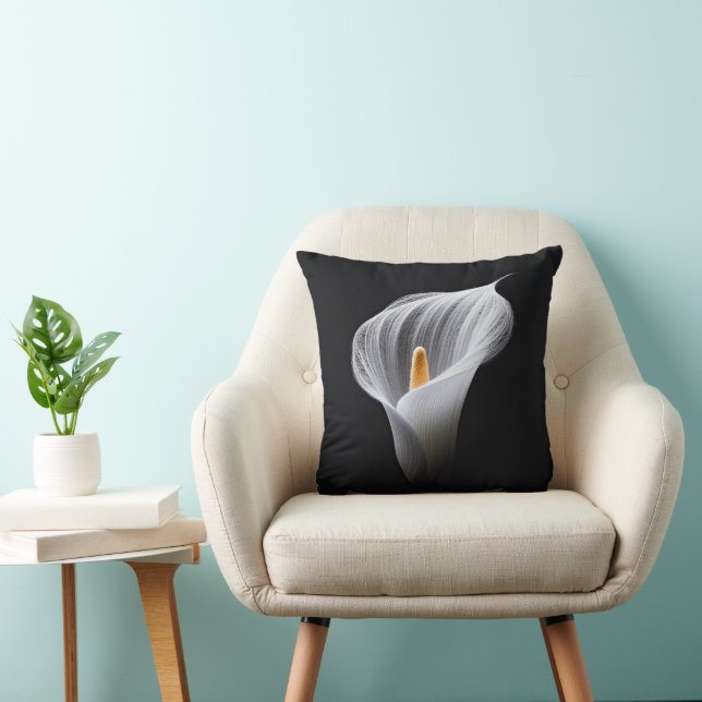 White Calla Lily On Black  Cushion (Chair)