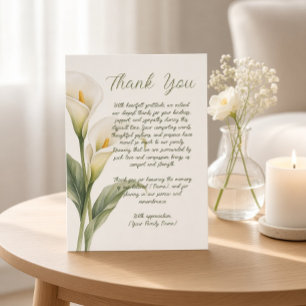White Calla Lily Sympathy Funeral Thank You Card