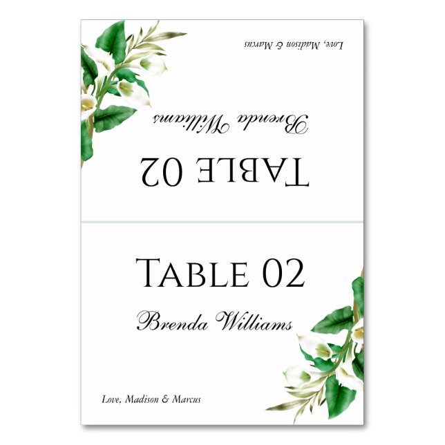 White Calla Lily Wedding Place Card (Front)