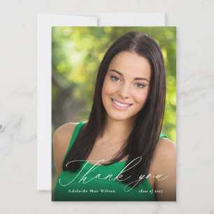White Calligraphy Graduation Thank You with Photo Card