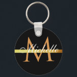 white calligraphy monogram black key ring<br><div class="desc">white calligraphy monogrammed design with personalised name text and a black background.</div>
