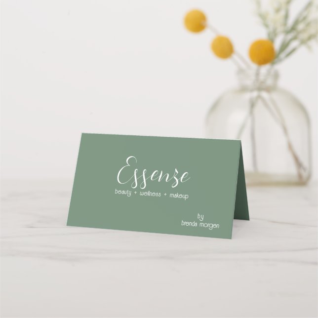 White Calligraphy on A sage Green Loyalty Card (Front)