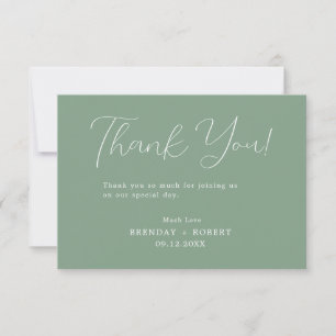 White Calligraphy On Sage Green Thank You Card