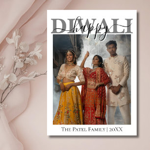 White Calligraphy Photo Happy Diwali Greeting Holiday Card