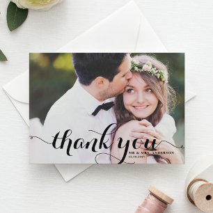 White Calligraphy Script Photo Wedding Thank You