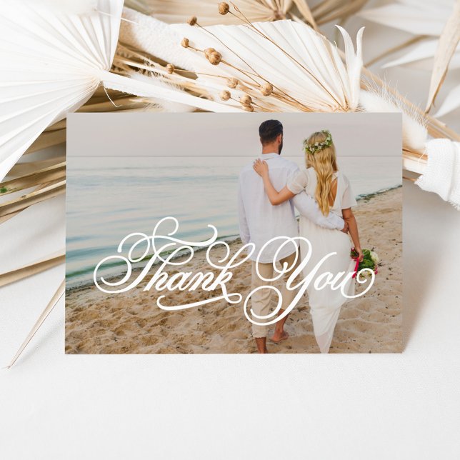 White Calligraphy Script Wedding Photo Overlay Thank You Card (Creator Uploaded)