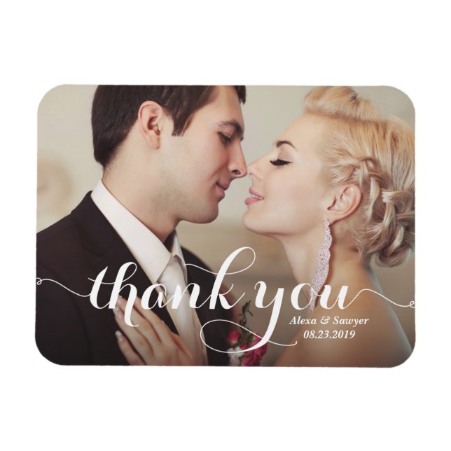 White Calligraphy Script Wedding Thank You Photo Magnet (Horizontal)