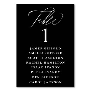 White Calligraphy Seating Chart Black Table Number