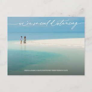 White Calligraphy Social Distancing Wedding Delay Postcard