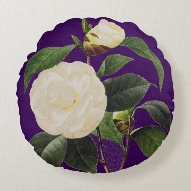 White Camellia, 1833 Round Cushion (Front)