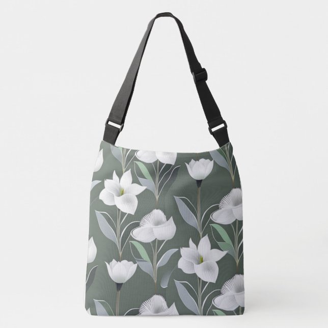 White Camellia Flower on Dark Grey Background  Crossbody Bag (Front)