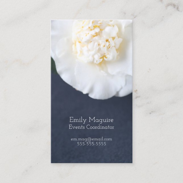 White camellia flower with room for text business card (Front)