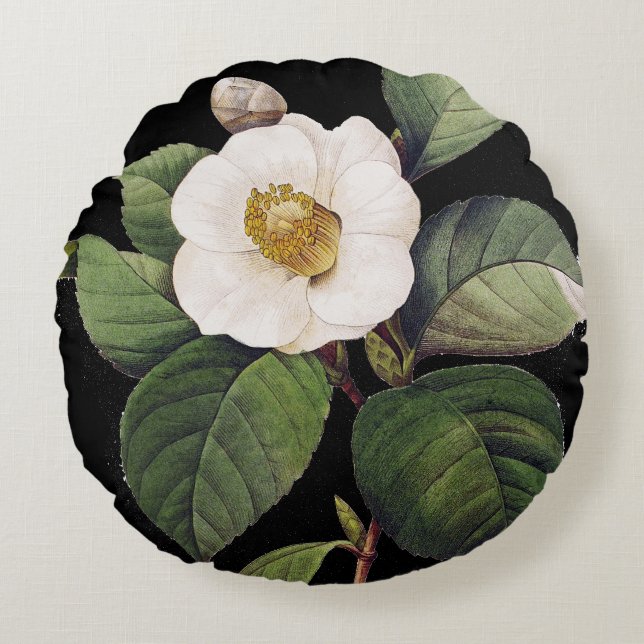 White Camellia Round Cushion (Front)