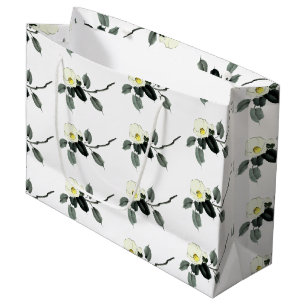 White camellia sumi ink and japanese watercolor large gift bag
