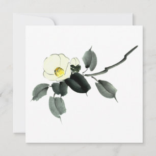 White camellia sumi ink and japanese watercolor thank you card